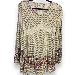 Taylor & Sage Tunic Blouse Women's XS Multicolored Lace Floral Boho Cottagecore